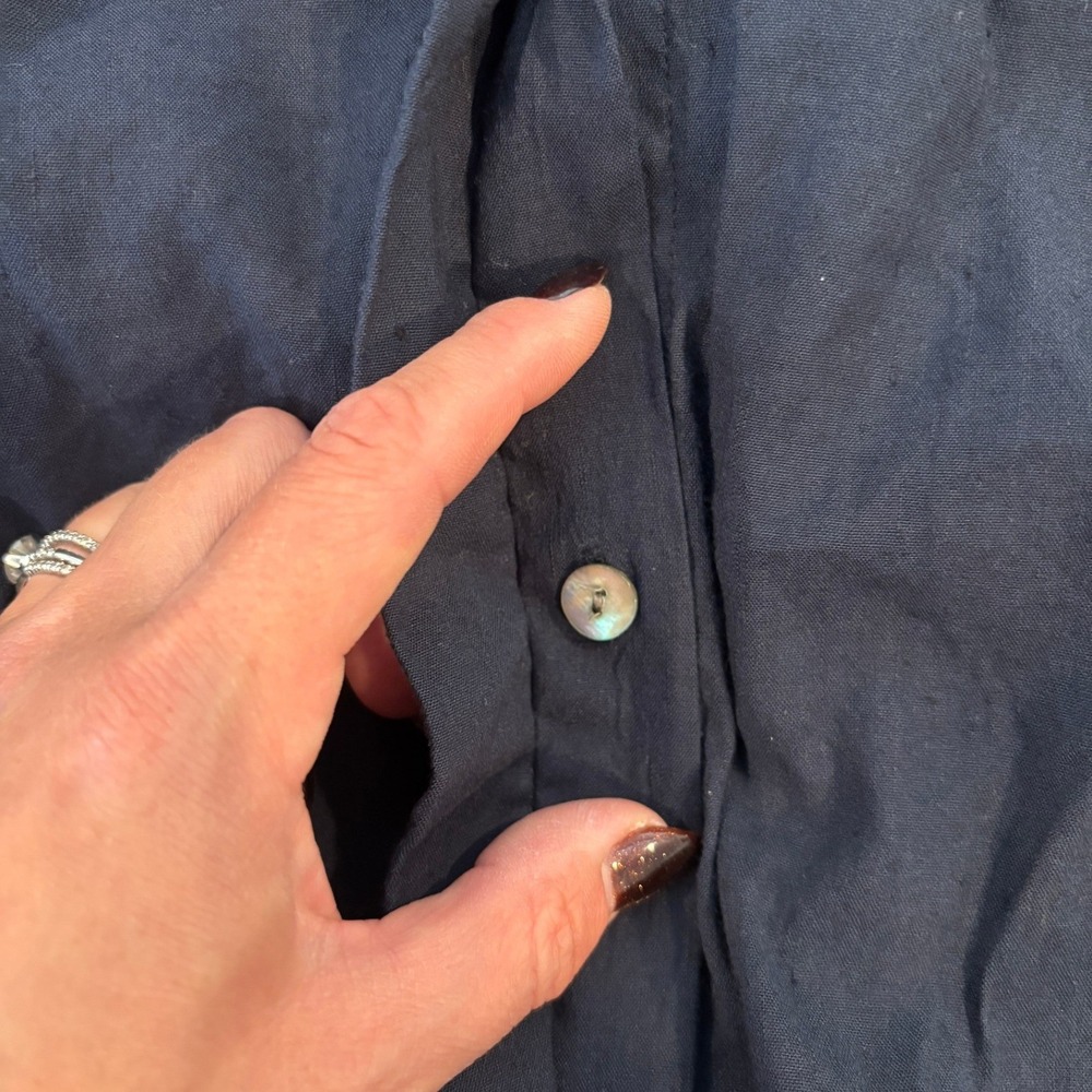 Vince Navy Blue Linen-Blend Button-Front Relaxed Tunic Top Size 3X Quiet Luxury - Picture 4 of 7